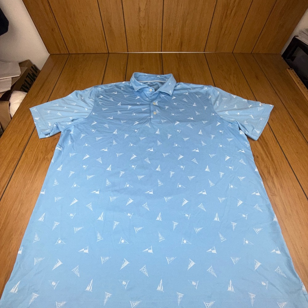 Johnnie-O XL Golf Polo Shirt Blue Sailboat Print GRESCO‎ Embroidered